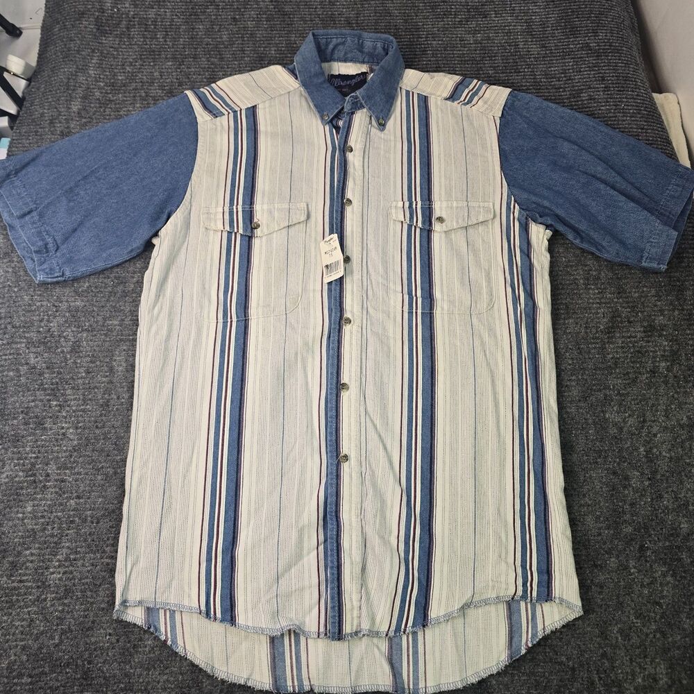 Vintage 90s Wrangler X-Long Tails Striped Shirt Mens 15 Medium USA Western Short